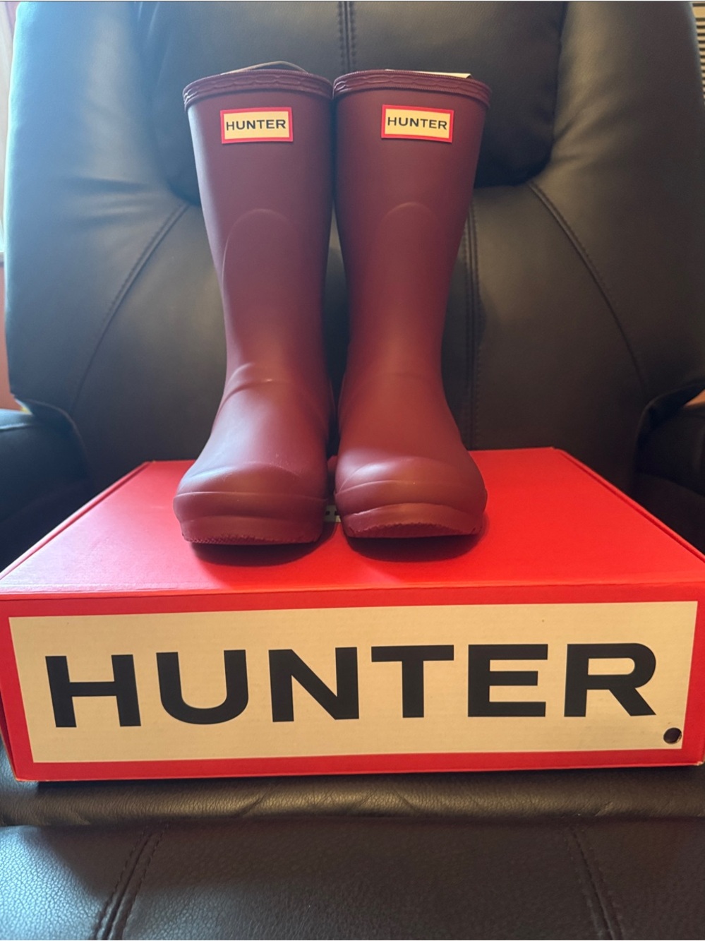 Hunter Women's Original Back Adjustable Short Boots - Burgundy Red color New